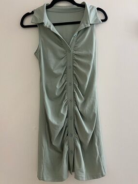 Sleeveless Ruched Button-Front Dress in Sage Green